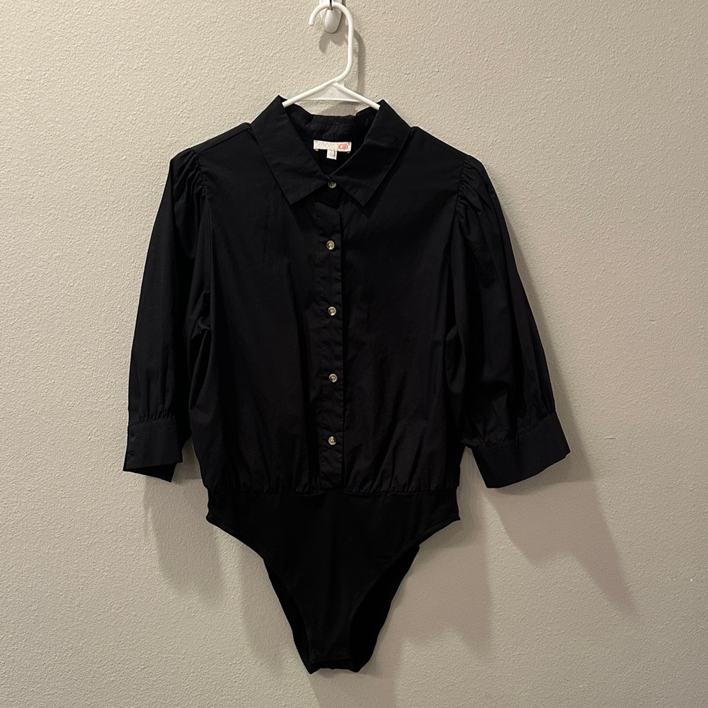 Gianni Bini Black Collared Bodysuit One Piece
